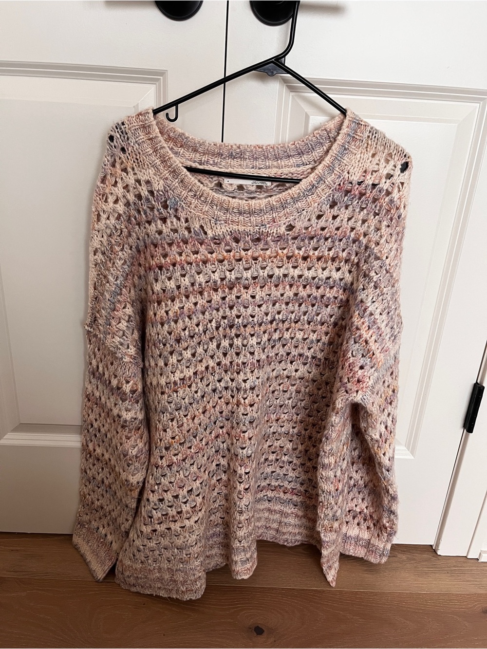 Anthropologie Open-Knit Pastel Pink & Cream Multi Sweater